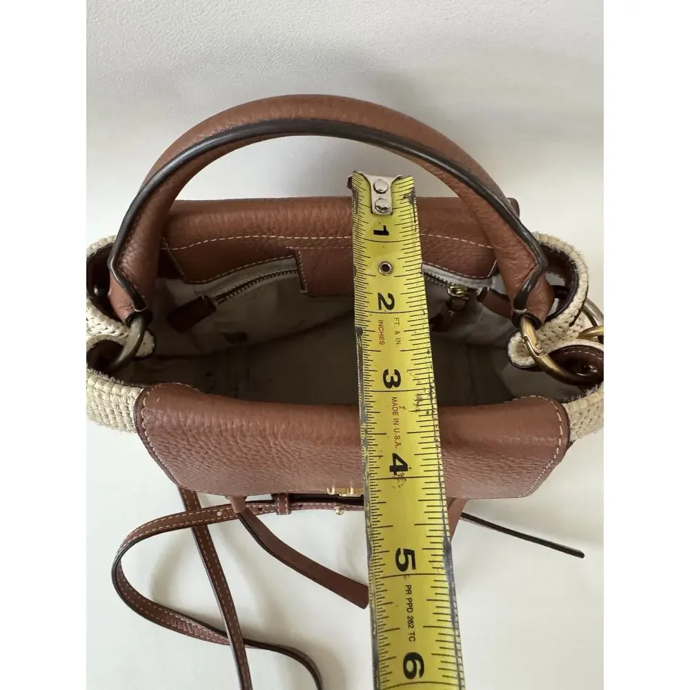 Tory Burch Straw Leather Bucket Bag Crossbody / Top Handle Half Moon